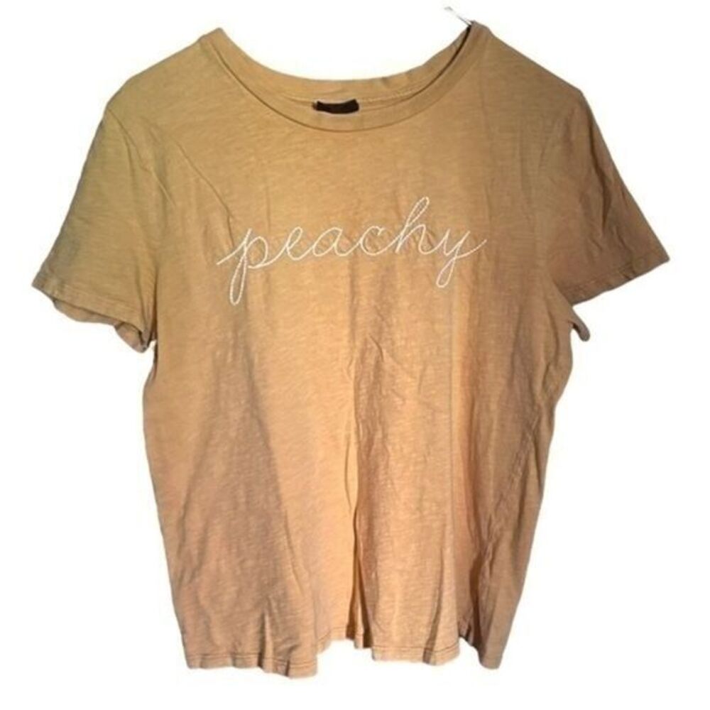 Blank Paige Peachy Script Graphic T-Shirt Line Art Fruit Mustard Orange Large